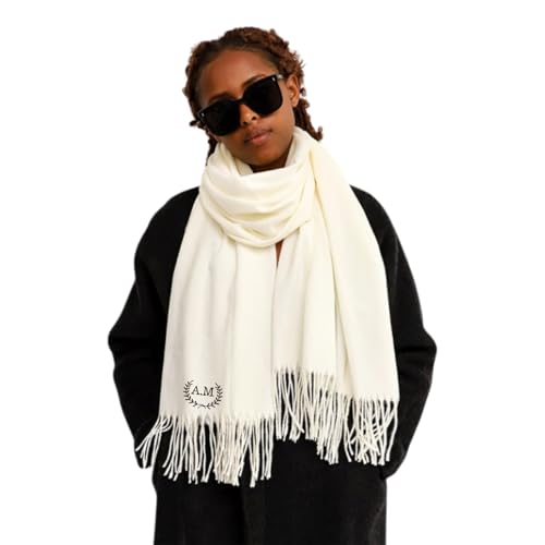 Personalized Women Scarf Pashmina Shawls Wraps for Evening Dress Bridesmaid Wedding Bridal Winter Warm White Scarves2