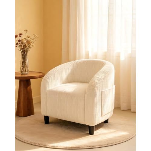 GarveeHome Barrel Accent Chair Corduroy Club Chair Elegant Armchair Cozy Backrest for Living Room Bedroom Reception Room Office - Beige Beige Corduroy
