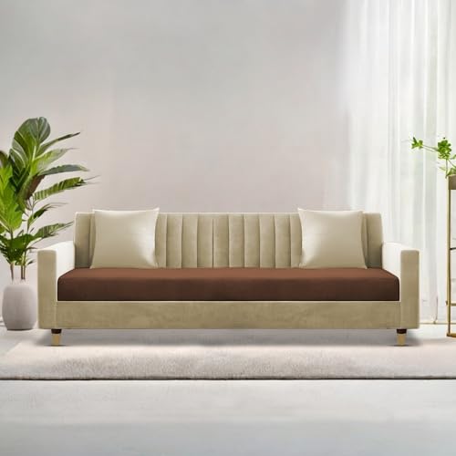 Image of Casaliving Garcia 3 Seater Sofa Set for Living Room (Cream Brown Colour) Premium Fabric Sofa