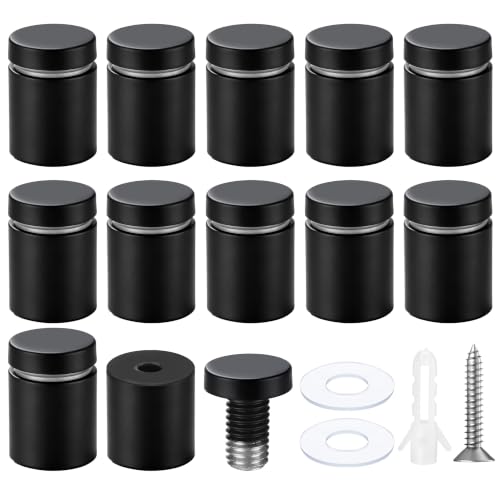 Image of Pelopy 12 Pcs Sign Standoff Screws Advertising Screws Stainless Steel Wall Standoff Mounts Glass Acrylic Nail (3 /4 x 1 Inch,Black)