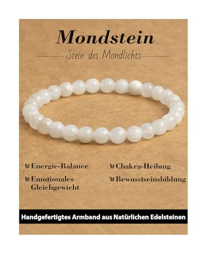 Landorilo 6mm Naturstein Perlen Heilstein Armband für Damen und Herren Geeignet Elastisches Perlenarmband für Yoga Chakren Geschenk zum Geburtstag Jahrestag Oder zu Weihnachten(Mondstein)