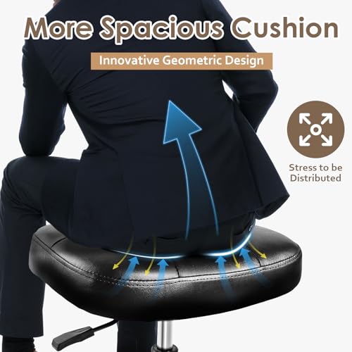 Image of Rolling Stool Wider Rectangular Cushion - Provides a Comfortable, Stable Support Surface with Loop Footrest for Leg Support, Adjustable Stool with Wheels for Salon Tattoo Massage Office Home (Black)
