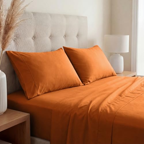 SUPERIOR Cotton Blend 800 TC Deep Pocket Sheet Set, Split King, Rust by SUPERIOR - Used condition - Image 2