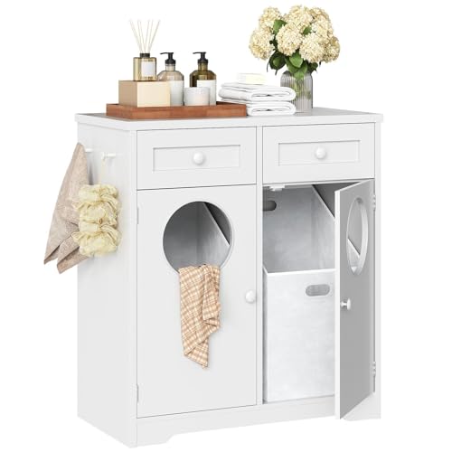 HOOBRO Badschrank mit Wäschekorb, Badezimmerschrank mit 2 x 37 L...