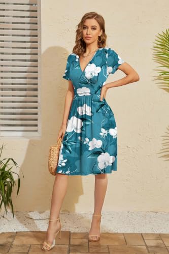 Image of WEACZZY Women's Summer Short Sleeve Casual Dresses V-Neck Floral Party Dress with Pockets