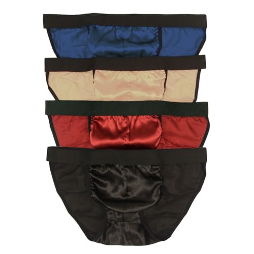 Paradise Silk Mens Pure Silk Satin String Bikini Briefs 4 In One Economic Pack