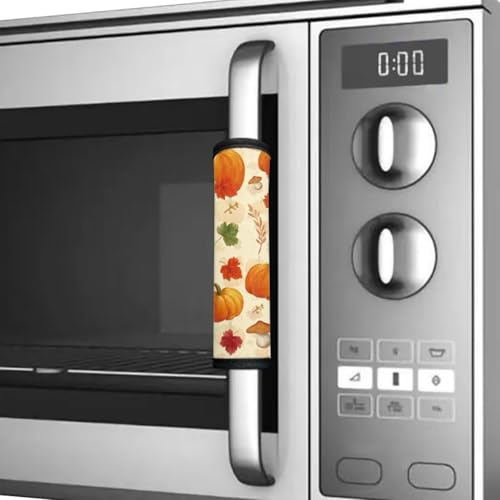 Image of Dreaweet Mushroom and Pumpkin Fridge Door Handle Covers Set of 4 Fall Kitchen Decor Washable Appliance Refrigerator Microwave Dishwasher Dust Door Handle Cover Keep Off Fingerprints