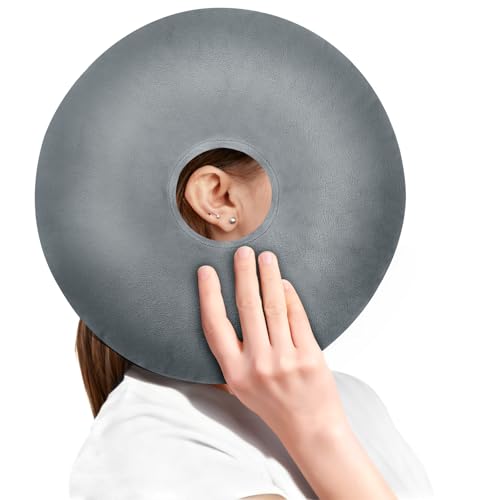 AOOSA Almohada Piercing, Suave y Transpirable Cojín para Donut para Oído, Cojín Piercing con Agujero de Lado, Almohada Perforadora para Aula, Oficina, Acampada, Dormir en un Avión - Gris