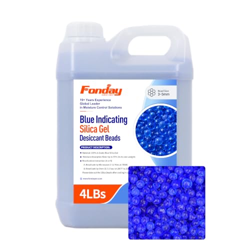 4LBS Fonday Premium Moisture Indicating Silica Gel Desiccant Beads (Blue)