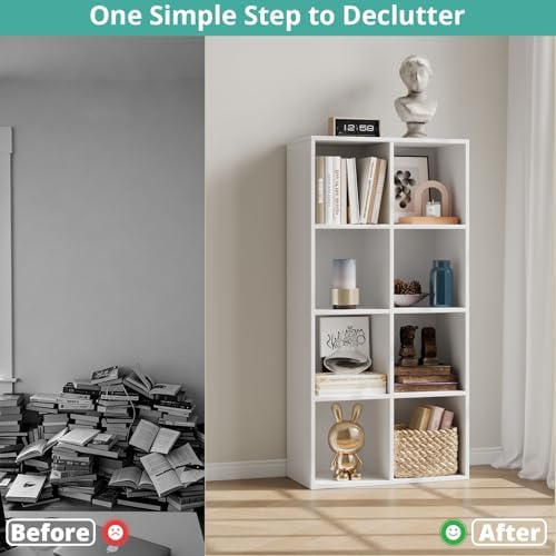 8-Cube Storage Organizer, White Wood Bookcase, Horizontal or Vertical Cube Shelf Unit Fits 11" Storage Bins(NOT Included), Display Book Shelves — view 6
