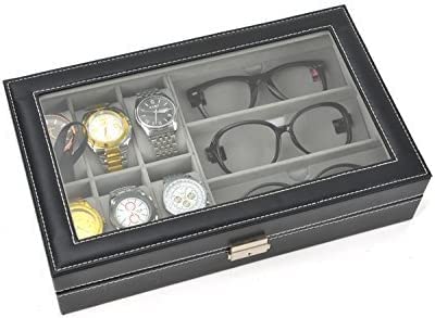 Hypexa Black Leather 6 Watch Box Jewelry Case and 3 Piece Eyeglasses Storage and Sunglass Glasses Display Case Organizer (B0BCSKWVRS) Amazon Price History, Amazon Price Tracker