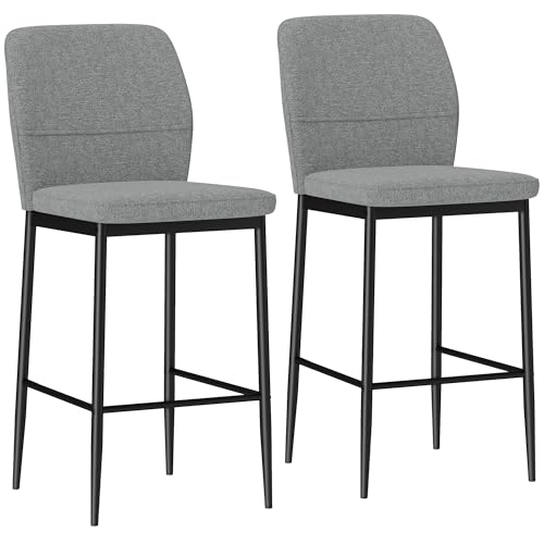 HOMCOM Juego de 2 Taburetes de Bar Taburetes Altos de Cocina con Respaldo y Reposapiés Tapizado en Terciopelo Marco de Acero Taburetes Altos Modernos para Comedor Mostrador Gris