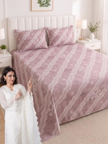 Image of Mafatlal 186 TC Metro Cotton King Size Bedsheet | 108 x 108 Inch|Soft, Breathable & Lightweight | Includes 2 Pillow Covers| Soft Lavender 2
