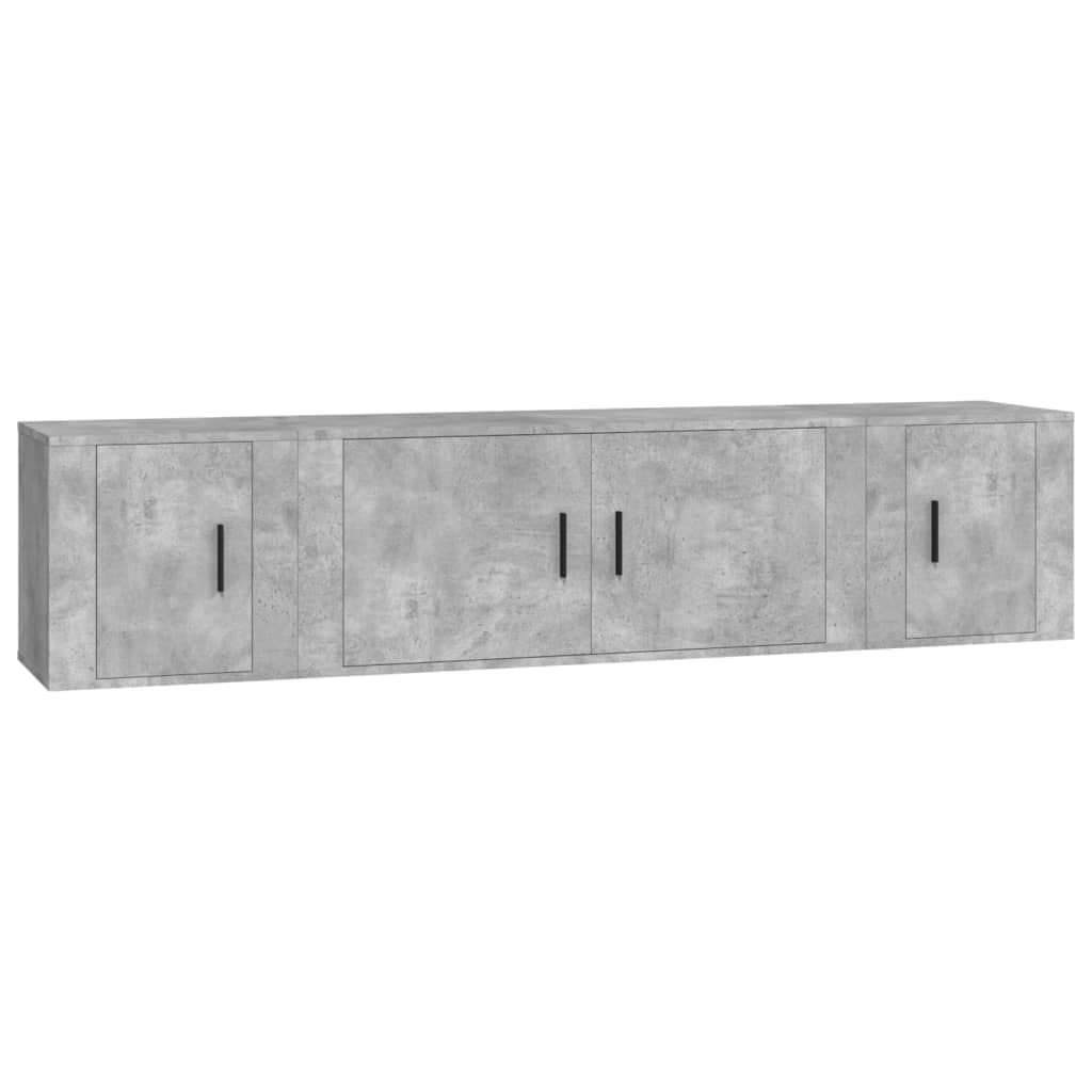 3-TLG. TV-Schrank-Set, Betongrau, Holzwerkstoff, Modernes Media-Center für Wohnzimmer, Stabile TV-Konsole mit viel Stauraum, Wandmontage