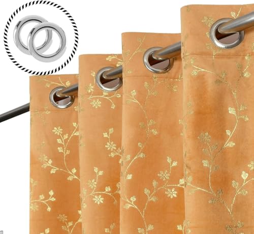 Image of Velvet Room Darkening Long Door Curtain 9 Feet, Golden Foil Print