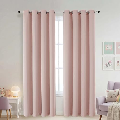Ebesto Blush Pink Blackout Curtains - Solid Thermal Insulated Thick Fabric Blackout Curtains for Bedroom Grommet Soundproof Window Drapes 2 Panels 2x52Wx84L Inches