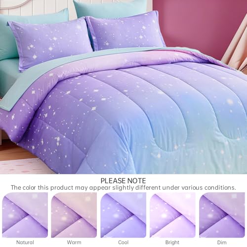 Image of Dinjoy Girls Comforter Set 6 Pieces, Twin Size Colorful Ombre Rainbow Bedding Set, Bed in A Bag for Kid Teen Girls (1 Comforter, 1 Flat Sheet, 1 Fitted Sheet, 1 Pillow Shams, 2 Pillowcases)