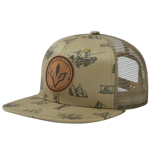 BASSDASH Flat Brim Trucker Cap Adjustable Snapback Hat Mesh Back for Men Women