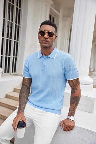 Image of COOFANDY Mens Knit Polo Shirts Short Sleeve Ribbed Textured Polo Shirt Lightweight Casual Golf Shirts Collared T Shirt