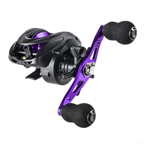 Durashmall Baitcasting Moulinet de pêche à la carpe avec rapport de vitesse 6.3:1 et 10 aimants N24, corps en nylon pour pêche en eau douce (violet gauche)