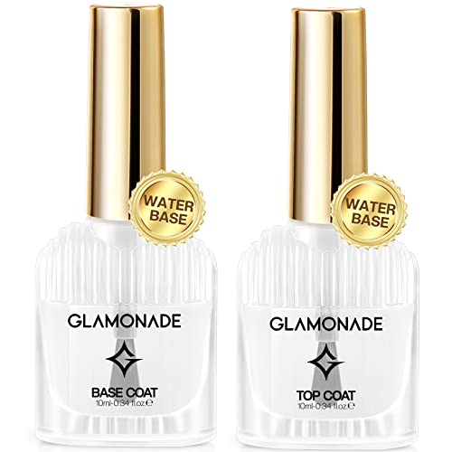 Glamonade Nail Polish Base Coat Top Coat Set 0.34Oz Water-Based Non-Toxic Top Coat Base Coat For Nail Polish Clear Glossy Nail Polish Primer Foundation Base And Top Coat At Home Diy Manicure #TOP15