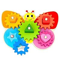 Wooden Toys – Butterfly Gear Game Wooden Toy for Toddlers – Educational Sorting Game with Turning Wheels – Non-Toxic and Safe Materials – Learn Colours and Shapes (Great Gift for Girls and Boys)