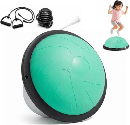 バランスボール 子供 バランスドーム 半円型 ハーフバランスボール 安定性 体幹トレーニング バランス能力向上 拉力绳併用 筋トレ 静音設計 滑り止め 加厚球壁 ヨガ ストレッチ ピラティス 腹筋 背筋 安定性トレーニング 自宅ジム用 男女兼用 150kg 耐荷重