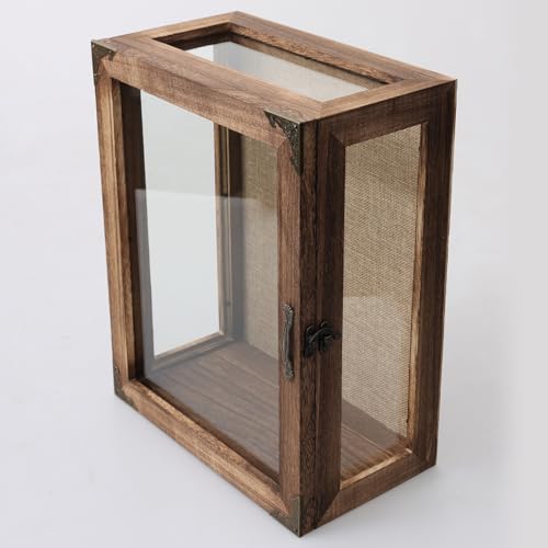 Shadow Box Display Case 11x14 Deep with Glass on 4 Sides, 6.2in Depth Wall Mounted Memory Box for Keepsakes, Wooden Display Case for Graduation Cap, Jersey, Wedding, Medals – Rustic Shadowbox Frame