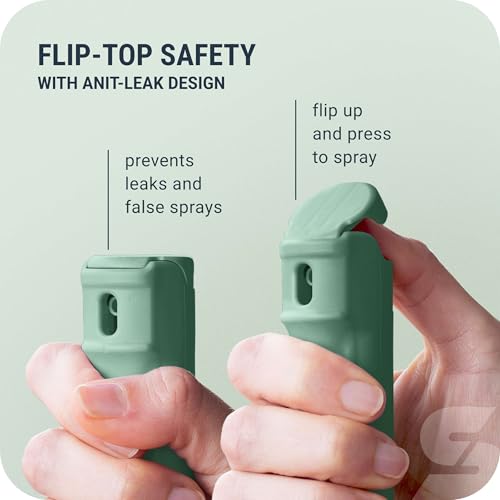 Image of SABRE Pepper Spray with Fast Flip Top Safety & Snap‑Clip Keychain for Self Defense - Maximum Police Strength OC with UV Marking Dye, Finger Grip, 10‑Sec. Spray, 14-ft Range, Made in USA, 0.54 fl oz