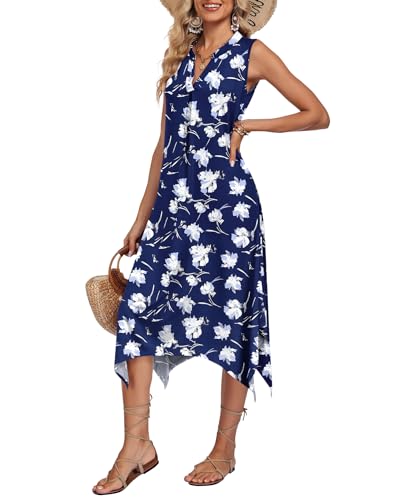 Image of AUSELILY Summer Dresses for Women 2026 Casual Sleeveless Sundress Asymmetrical Hem Tank Midi Dress with Pockets