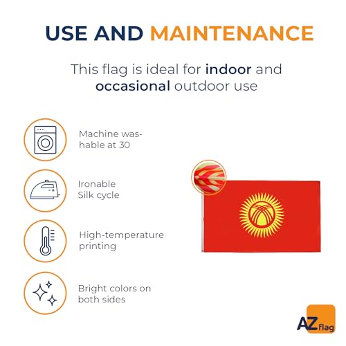 Image of AZ FLAG - Kyrgyzstan Flag - 3x5 Ft - 100D Polyester Kyrgystani Banner with Two Metal Grommets - Fade Resistant - Vivid Colors - 3' x 5' Feet - 150x90 Cm