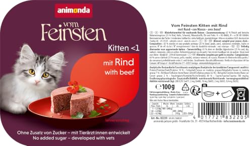 animonda Vom Feinsten Kitten mit Rind (32 x 100 g), Kitten Nassfutter für junge Katzen, Katzenfutter ohne Getreide und Zucker, mit 100 % frischen, fleischlichen Zutaten
