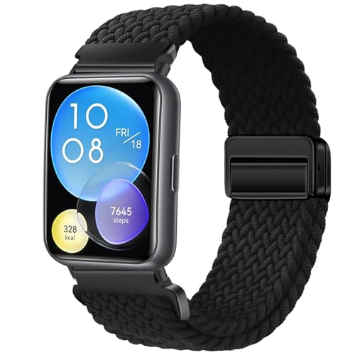 Issinlky Nylon Flechtband Kompatibel mit Huawei Watch Fit 2 Elastisches Magnetisches Schnallenband für Huawei Watch Fit 2 Herren Damen