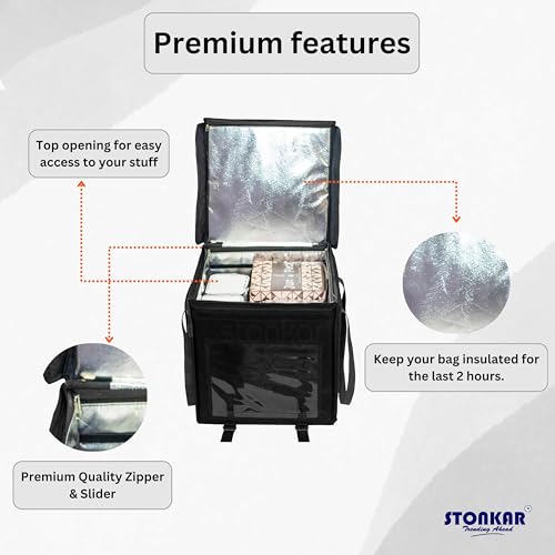 Image of Thermal Insulated DELIVERY Bag - 15x15x15 Inches | Commercial Grade Food & Grocery Delivery Bag for Bike & Scooter | Waterproof 6-Layer Insulation for Pizza, Ice Cream & Catering (Black)