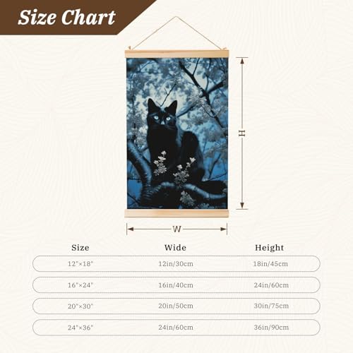 Poster mural moderne chat noir cadre en bois 91x61 cm