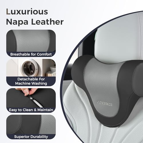 Image of Coverado Car Headrest Pillow, Ergonomic Memory Foam Car Neck Pillow for Driving Seat with Adjustable Strap, Soft PU Leather Breathable Removable Cover Neck Support for Neck Pain Relief