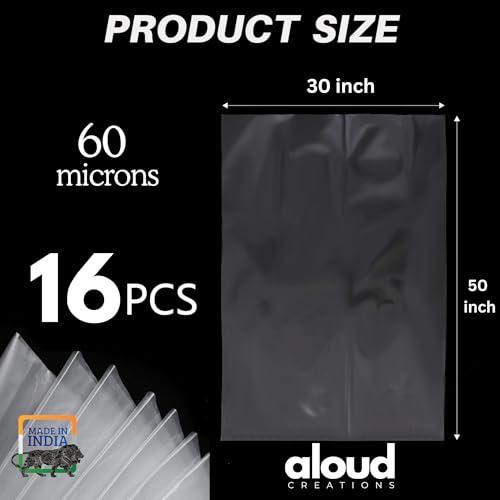 Image of ALOUD CREATIONS 16 Piece Large Clear LDPE Plastic Bag 30 x 50 Inch | Jumbo Thick Transparent Luggage Trolley & Suitcase Covers | Dustproof Storage for Travel, Moving, Mattress, Chair, Art | 60 Micron