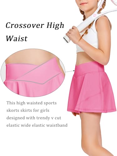Image of Haloumoning Girls Tennis Skirt High Waisted Athletic Skorts | Pockets Shorts, Crossover,Workout Golf Running Skirts
