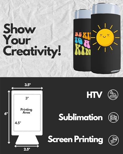 Image of PartyPrints 25 Pack Black Blank Slim Can Cooler Sleeves | Plain Seltzer Customizable Bulk Coolers for Beer Bottles & 12oz Tall Cans | Skinny Collapsible Drink Insulated Sleeve