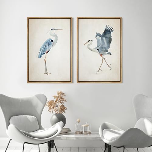 MUDECOR Framed Canvas Print Wall Art Set Elegant Coastal Avian Illustrations in Neutral Tones Illustrations Modern Art Decorative Bohemian Calm for Living Room, Bedroom, Office - 24"x36"x2 Natural - Image 4