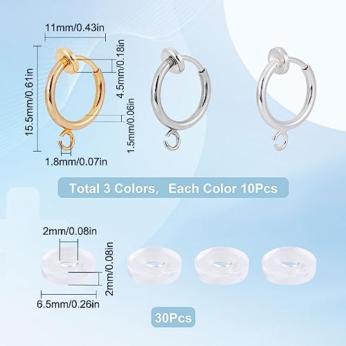 SUNNYCLUE 1 Box 30Pcs Clip on Earring Converters Brass Earrings Components Huggie Hooks with Open Loops Silicone Pads Clips for jewellery Making Non-Pierced Ears DIY Backs Findings - Image 2