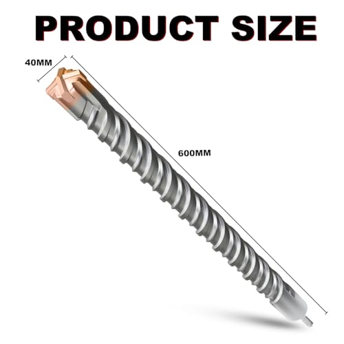 METOTY SDS Plus Hammer Drill Bit 40mm×600mm, with 4 Carbide Cutting Edges, Head with Coating, Masonry Drill, Hammer Drill - Image 2