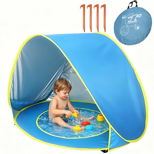 Nzkeuf Tente de Plage Bébé Pop Up, Tente Anti UV Bébé avec Mini Piscine Séparable, Portable pour Enfants pour Plage, Camping, Jardin, Sac de Rangement...