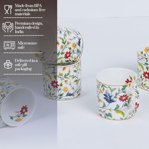 Image of GOLDEN QUEEN'S Handcrafted Floral Tea Cups - Set of 6 | Perfect for Daily Use, Elevate Your Tea and Coffee Experience - Summer Florals
