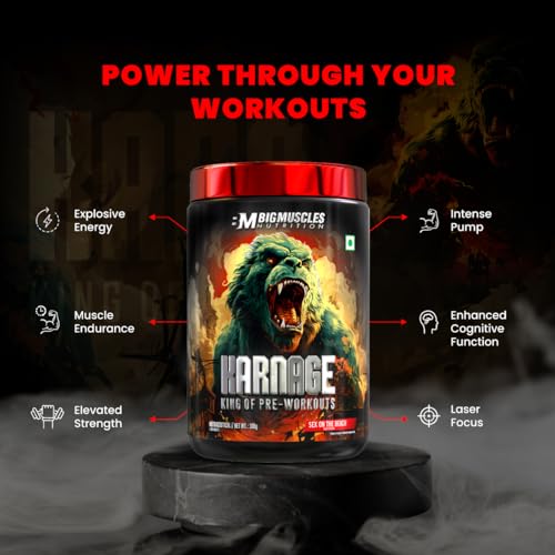 Image of Bigmuscles Nutrition Karnage Pre-Workout (60 Servings, Sex On the Beach) | Shaker Combo | 300g