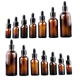 CALLARON 14 Stück Braunglas Pipettenflasche Teilig mit Tropfer für Ätherische Öle DIY Aromatherapie Präzise Dosierung Seifenherstellung und Projekte