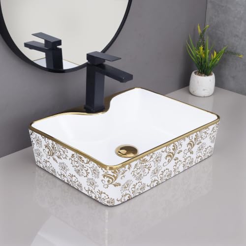 Image of HARDSTONE Black & Gold Ceramic Wash Basin |19x15x5 Inches
