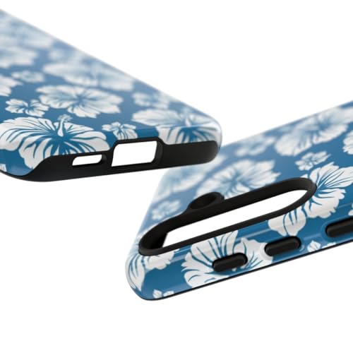 Coque Samsung S24 motif floral hawaïen bleu et blanc antichoc brillante - 3