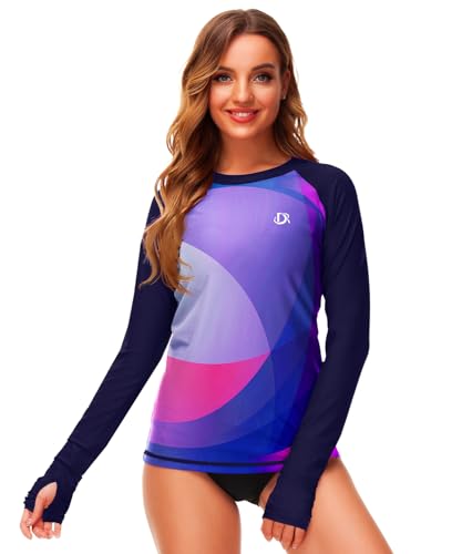 Image of Deerose Womens Gradient Rash Guard UPF 50+ Swim Shirts Surfing Top with Thumb Hole