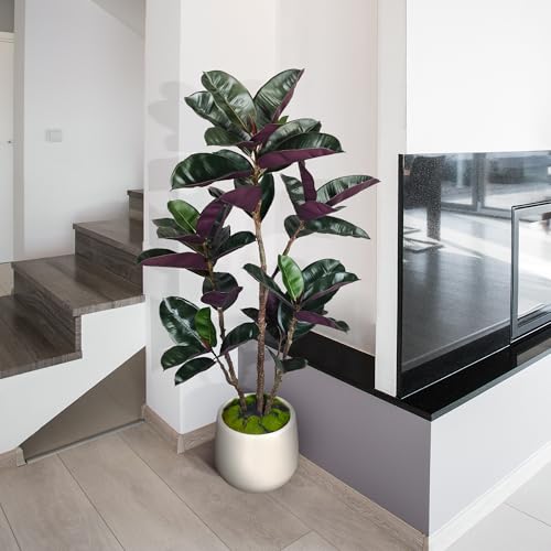 4.5FT Artificial Rubber Tree - 54.5 Inch Tall Fake Plant Indoor Faux Tree with Bendable Branches...